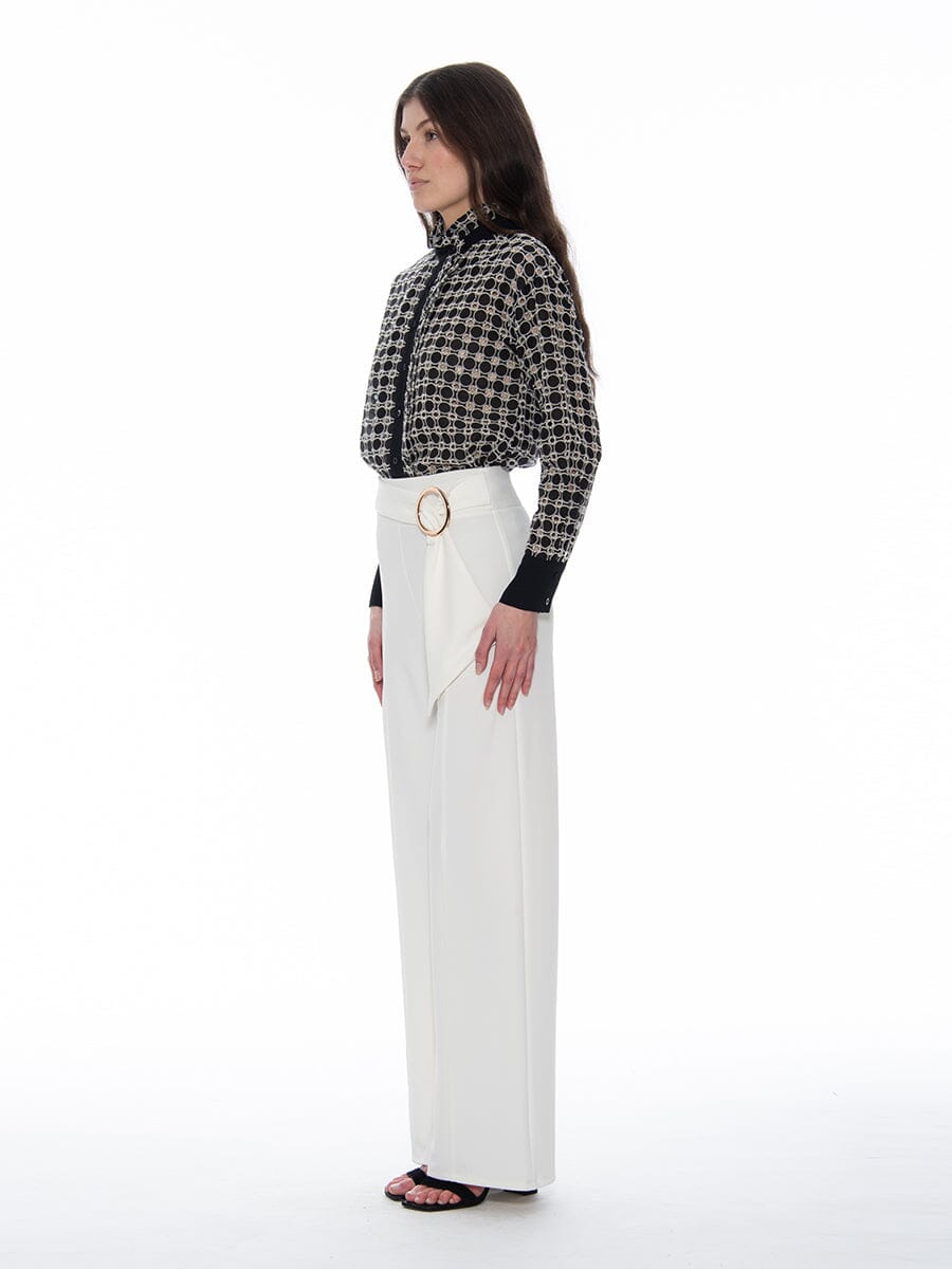 High Neck Frill Detail Circle Embroidered Shirt TOP Gracia Fashion 