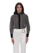 High Neck Frill Detail Circle Embroidered Shirt TOP Gracia Fashion BLACK S 