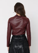 High Neck Mesh Detail Ruched Bust Pleather Top TOP Gracia Fashion 