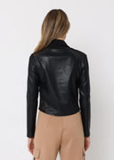 High Neck Mesh Detail Ruched Bust Pleather Top TOP Gracia Fashion 