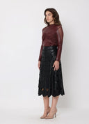 High Neck Mesh Detail Ruched Bust Pleather Top TOP Gracia Fashion 
