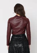High Neck Mesh Detail Ruched Bust Pleather Top TOP Gracia Fashion 