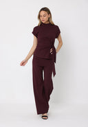 High neck tie detail short sleeve solid top TOP Gracia Fashion 
