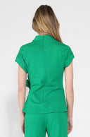 High neck tie detail short sleeve solid top TOP Gracia Fashion 