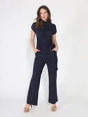 High neck tie detail short sleeve solid top TOP Gracia Fashion 