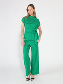 High neck tie detail short sleeve solid top TOP Gracia Fashion 