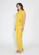 High neck tie detail short sleeve solid top TOP Gracia Fashion 