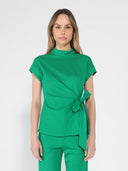 High neck tie detail short sleeve solid top TOP Gracia Fashion GREEN S 