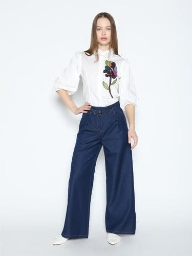 High Rise Baggy Denim Pants PANTS Gracia Fashion DARK DENIM S 