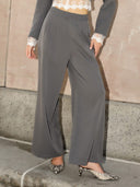 High-Waist Wide Leg Pants PANTS Gracia Fashion GREY S 