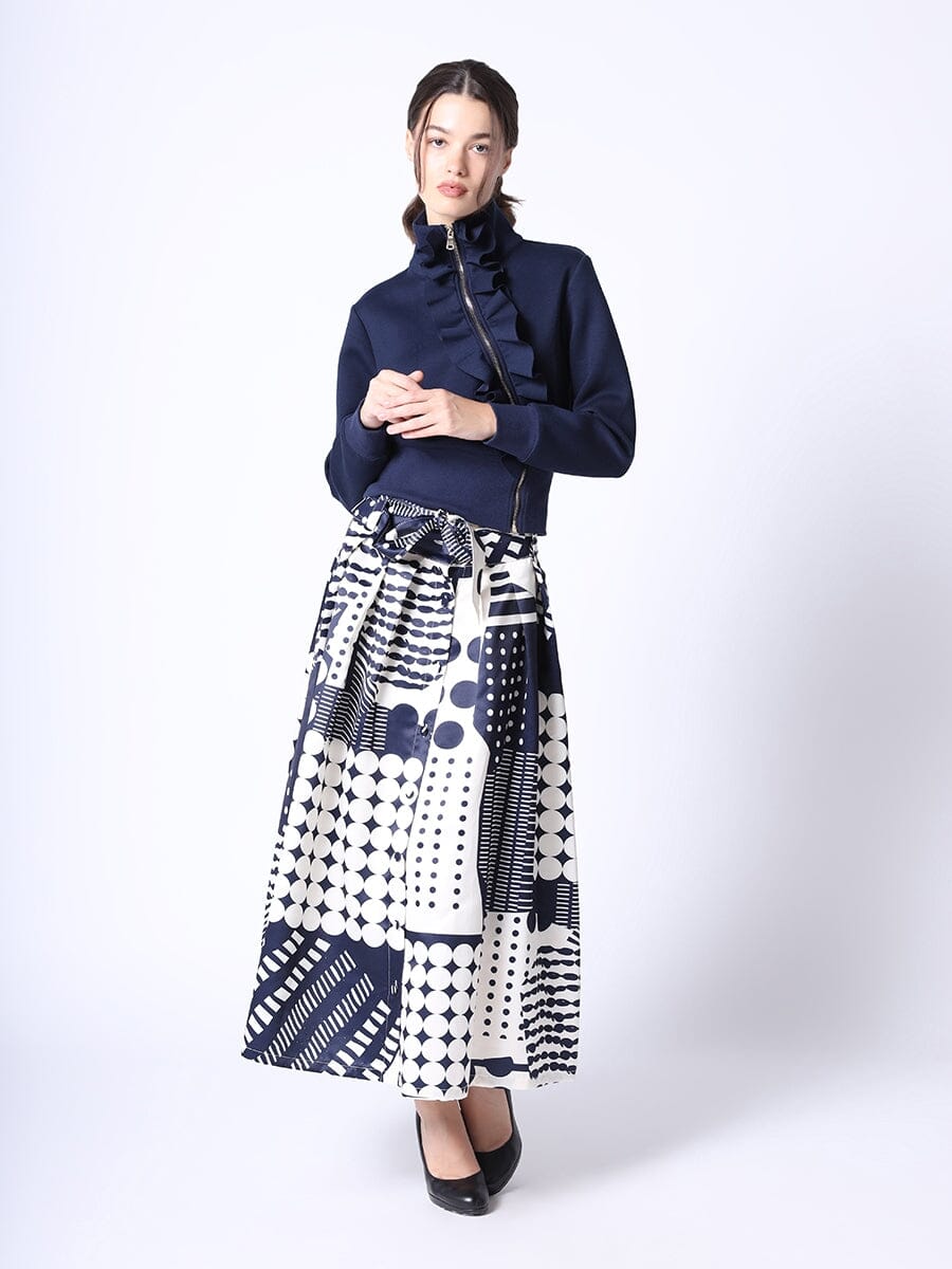 Highneck Scuba Assymetrical Ruffled Zip Jacket JACKET Gracia Fashion NAVY S 