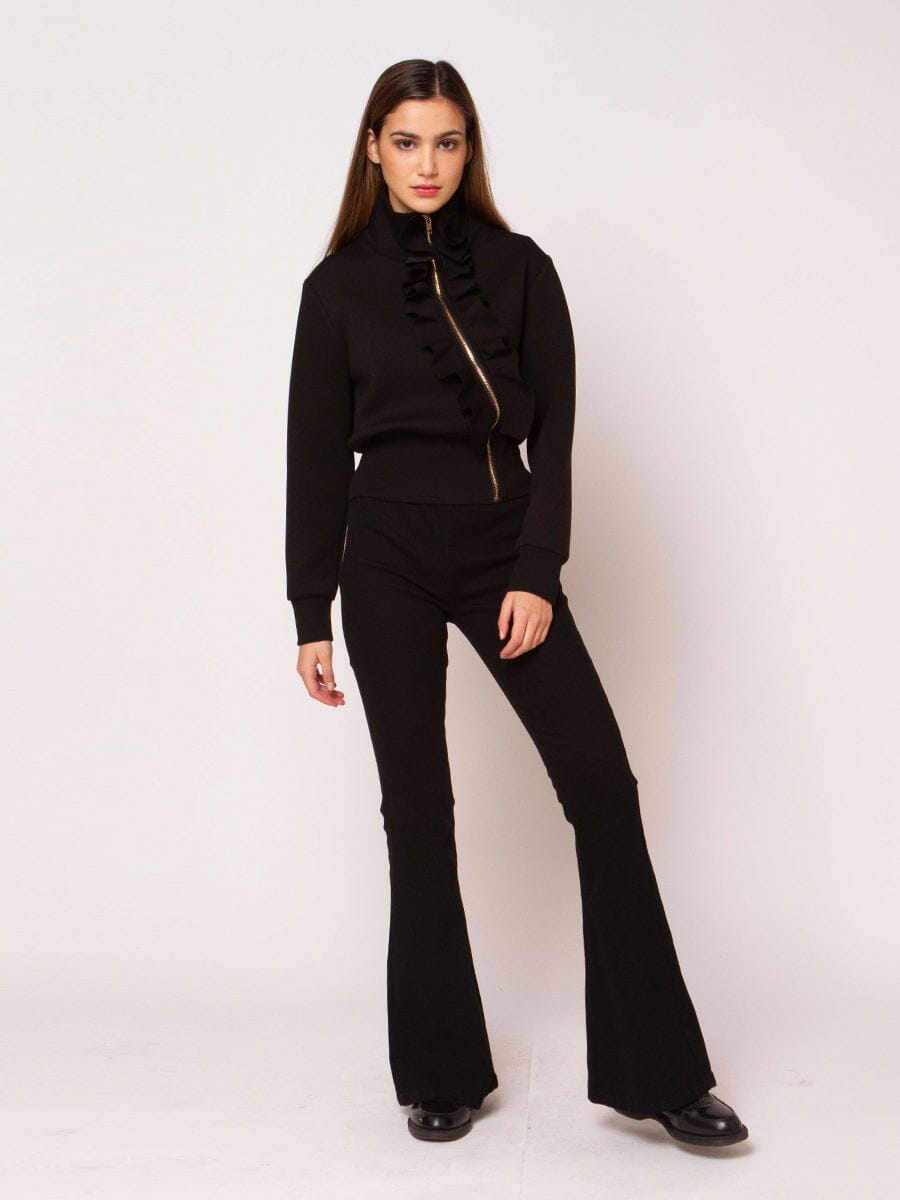 Highneck Scuba Assymetrical Ruffled Zip Jacket - Gracia Fashion