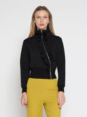 Highneck Scuba Assymetrical Ruffled Zip Jacket JACKET Gracia Fashion BLACK S 