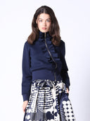 Highneck Scuba Assymetrical Ruffled Zip Jacket JACKET Gracia Fashion NAVY S 