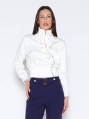 Highneck Scuba Assymetrical Ruffled Zip Jacket JACKET Gracia Fashion WHITE S 