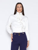 Highneck Scuba Assymetrical Ruffled Zip Jacket JACKET Gracia Fashion WHITE S 