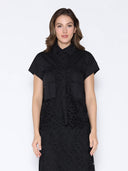 Hollow-Out Lace Embroidered Front Pocket Top TOP Gracia Fashion BLACK S 