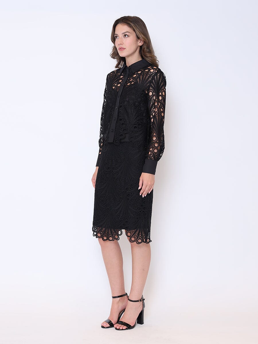 Hollow-Out Lace Embroidered Midi Skirt SKIRT Gracia Fashion 