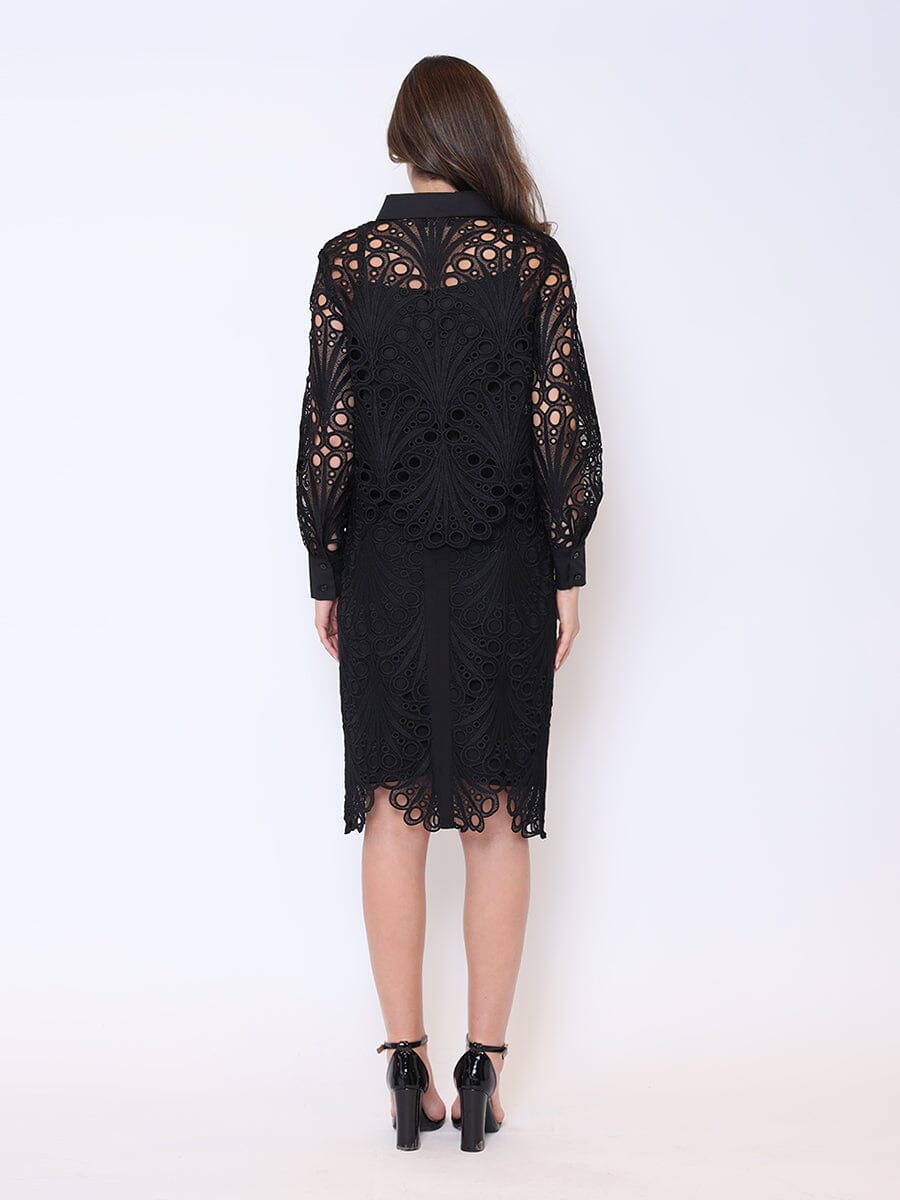 Hollow-Out Lace Embroidered Midi Skirt SKIRT Gracia Fashion 