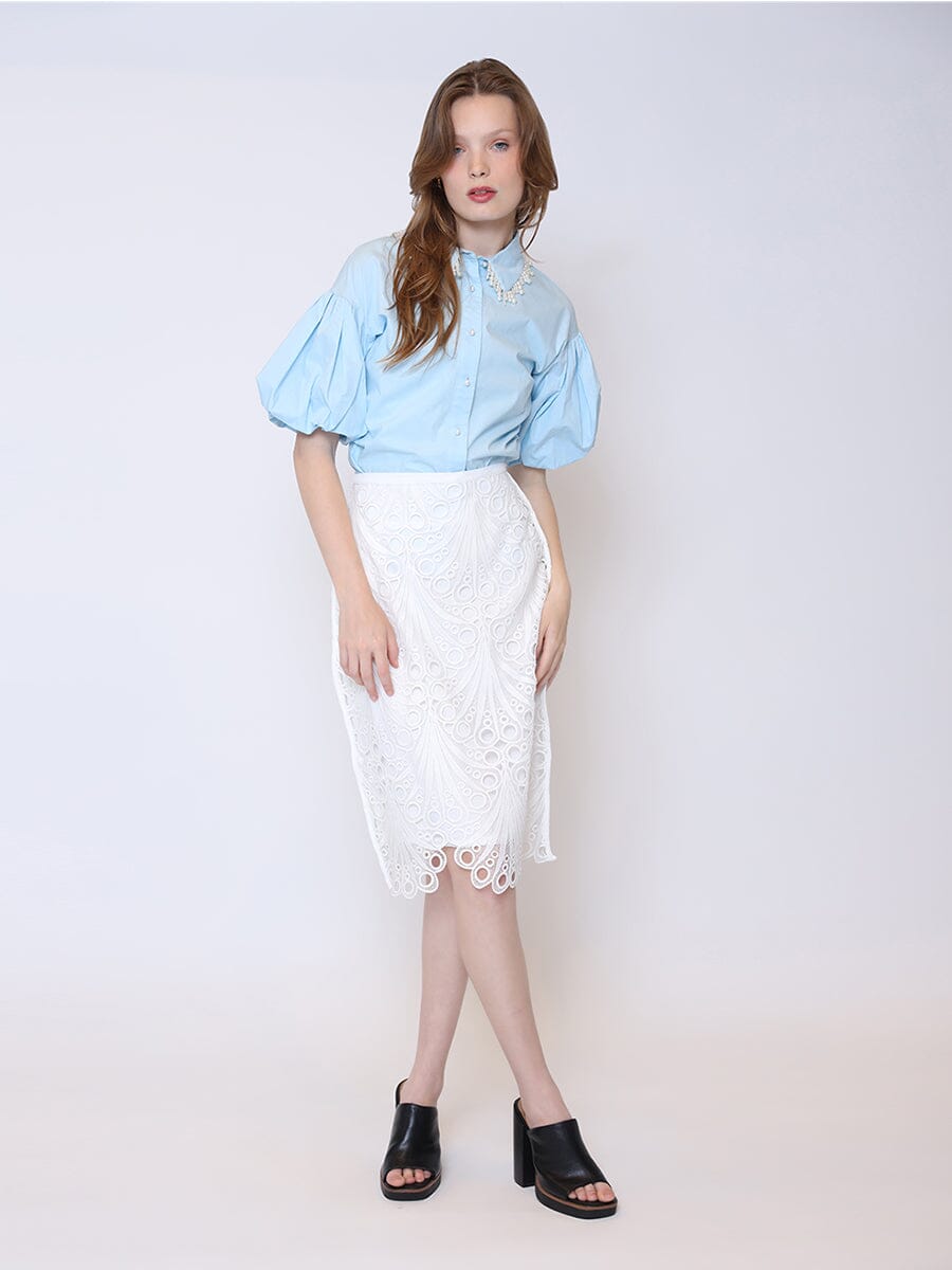 Hollow-Out Lace Embroidered Midi Skirt SKIRT Gracia Fashion 