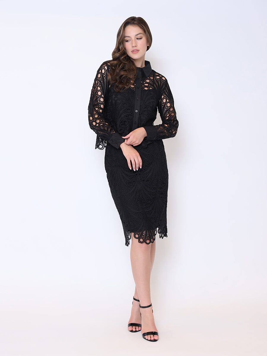 Hollow-Out Lace Embroidered Midi Skirt SKIRT Gracia Fashion 