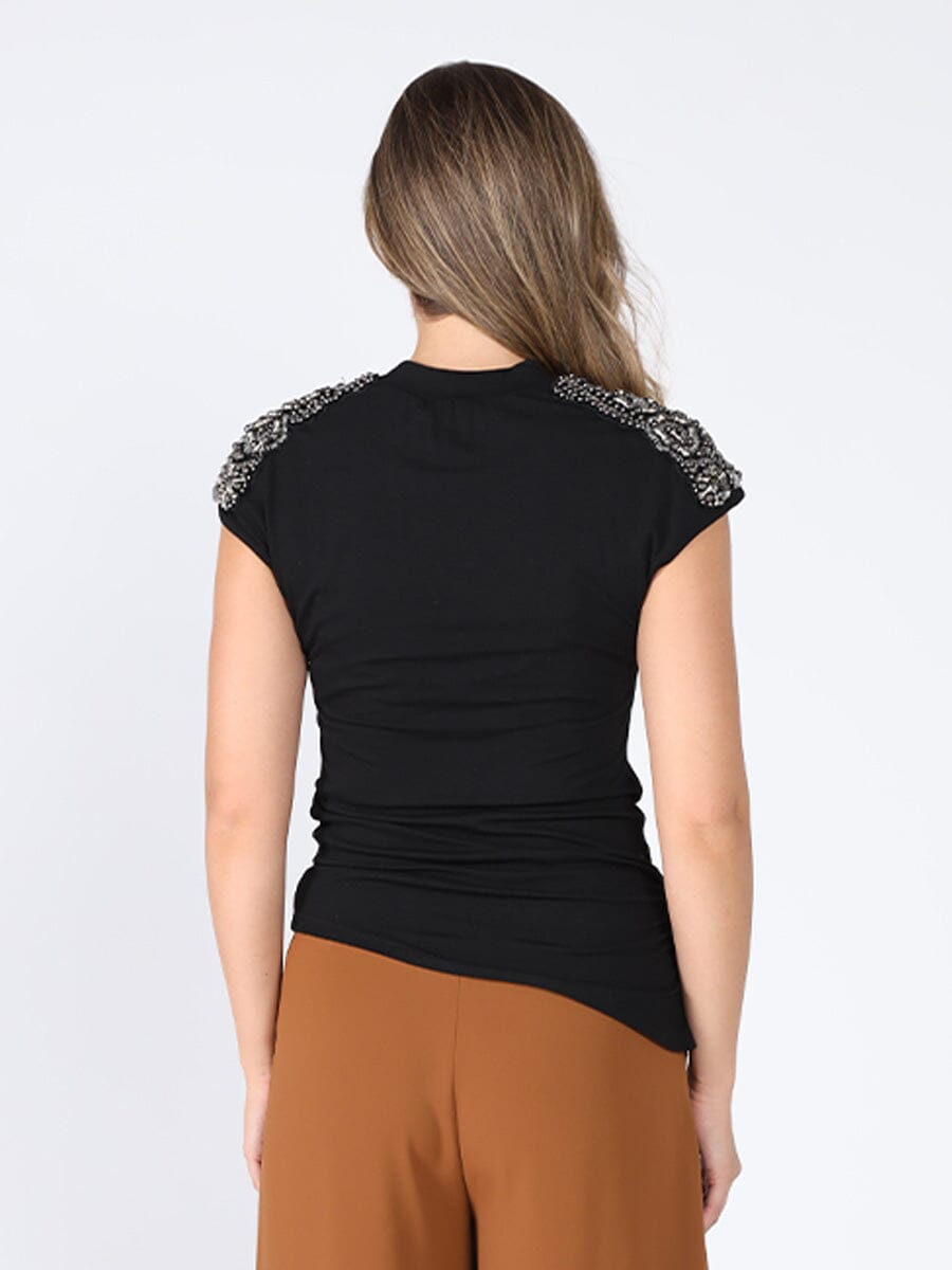 Jersey Sleeveless Top with Beads of Shoulder TOP Gracia Fashion 