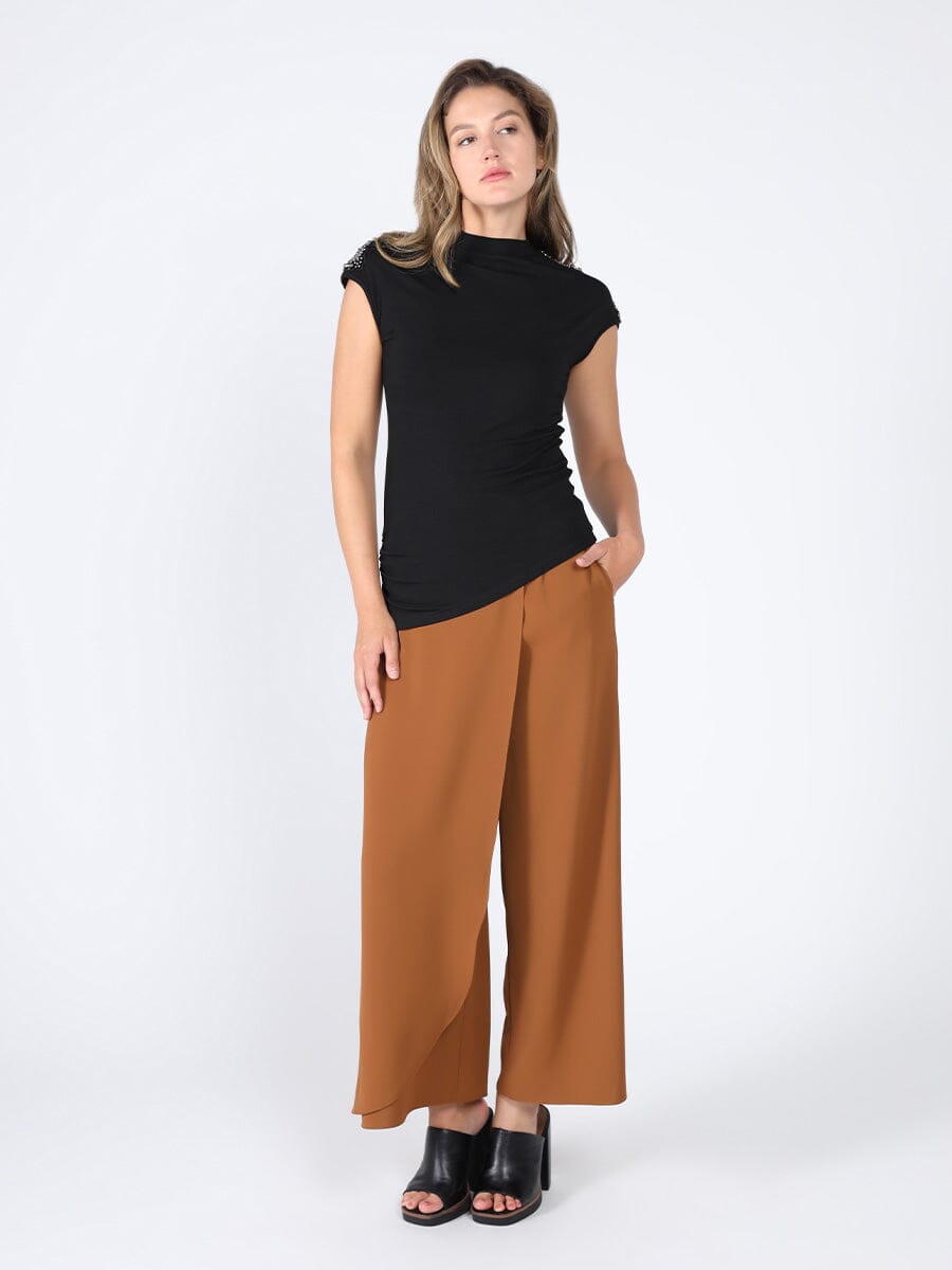 Jersey Sleeveless Top with Beads of Shoulder TOP Gracia Fashion BLACK S 