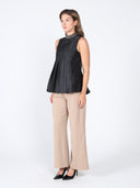 Jeweled High Neck Pleated Sleeveless Top TOP Gracia Fashion 