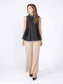 Jeweled High Neck Pleated Sleeveless Top TOP Gracia Fashion 