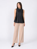 Jeweled High Neck Pleated Sleeveless Top TOP Gracia Fashion 
