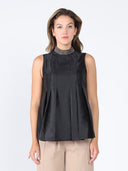 Jeweled High Neck Pleated Sleeveless Top TOP Gracia Fashion BLACK S 