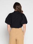 Jewelled Collar Button-up Shirt W/ Puff Sleeves TOP Gracia Fashion 