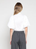 Jewelled Collar Button-up Shirt W/ Puff Sleeves TOP Gracia Fashion 