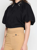 Jewelled Collar Button-up Shirt W/ Puff Sleeves TOP Gracia Fashion 