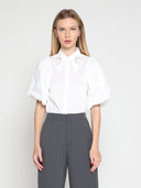 Jewelled Collar Button-up Shirt W/ Puff Sleeves TOP Gracia Fashion WHITE S 