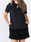 Keyhole Neck Bow Tie Sequin Embellished Dress DRESS Gracia Fashion 