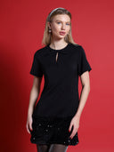 Keyhole Neck Bow Tie Sequin Embellished Dress DRESS Gracia Fashion BLACK S 