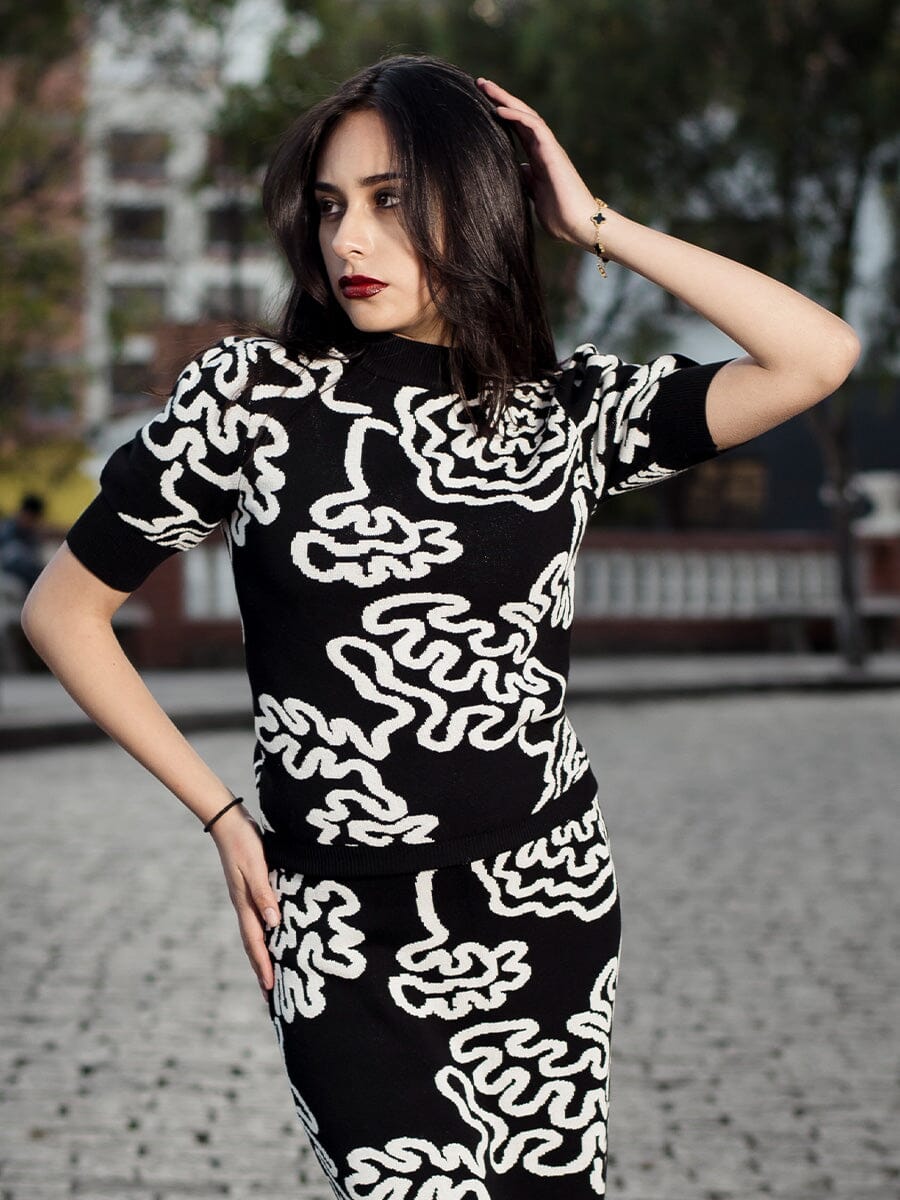 knit short sleeves top TOP Gracia Fashion BLACK S 