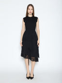 Knit Top Asymmetrical Lace Hem Dress DRESS Gracia Fashion BLACK S 