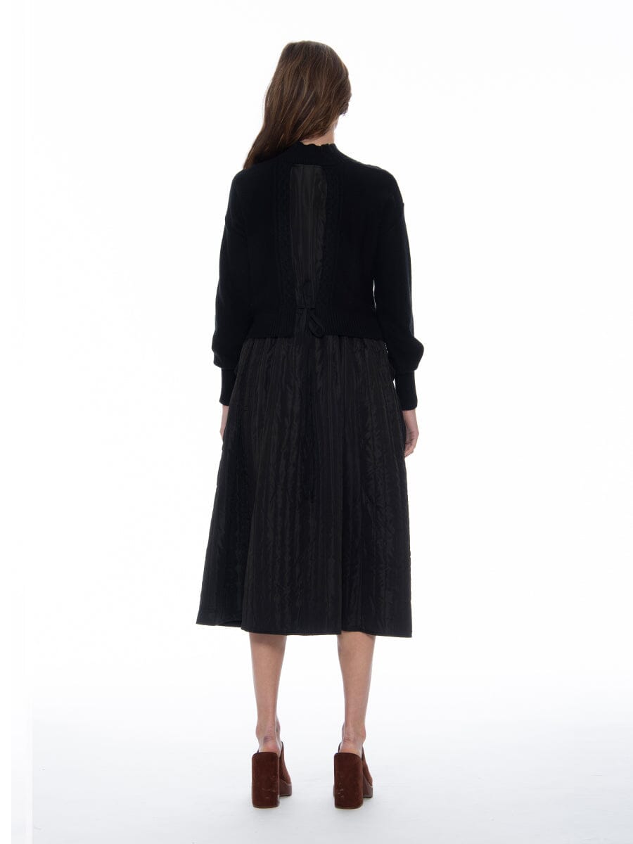 Knitted Body Layered w/ Quilted A-line Long Dress DRESS Gracia Fashion 