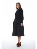 Knitted Body Layered w/ Quilted A-line Long Dress DRESS Gracia Fashion 