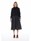 Knitted Body Layered w/ Quilted A-line Long Dress DRESS Gracia Fashion BLACK S 
