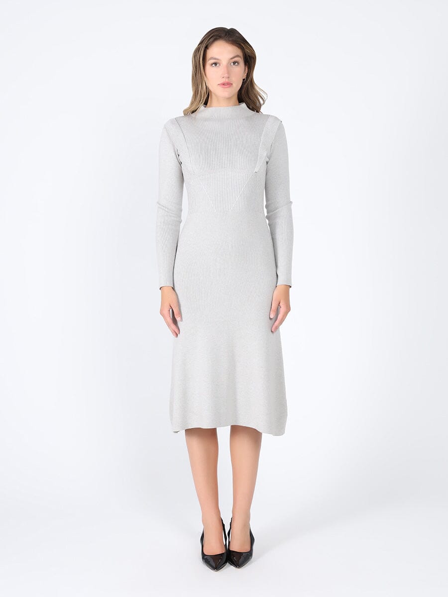 Knitted long sleeve elastic waist maxi dress DRESS Gracia Fashion GREY S 