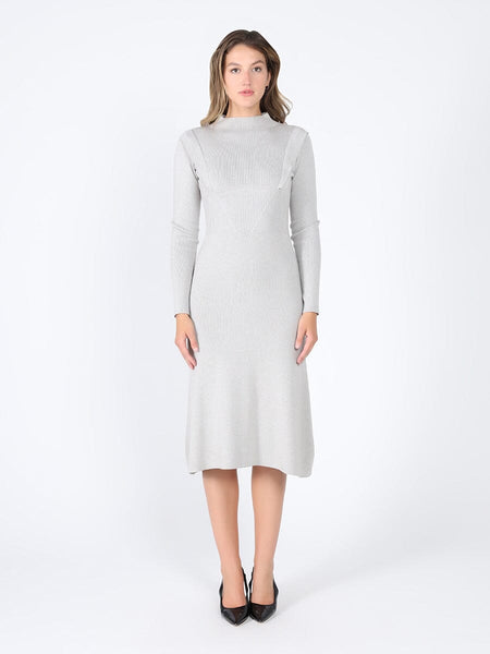 Knitted long sleeve elastic waist maxi dress – Gracia Fashion
