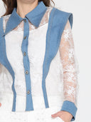 Lace and Denim Button-up Shirt TOP Gracia Fashion 