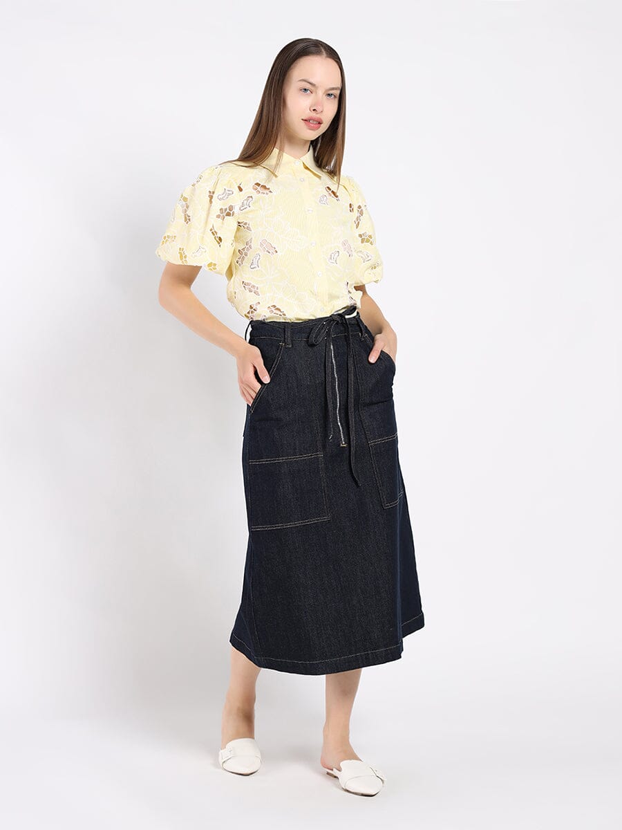 Lace body with linen women shirt TOP Gracia Fashion YELLOW S 