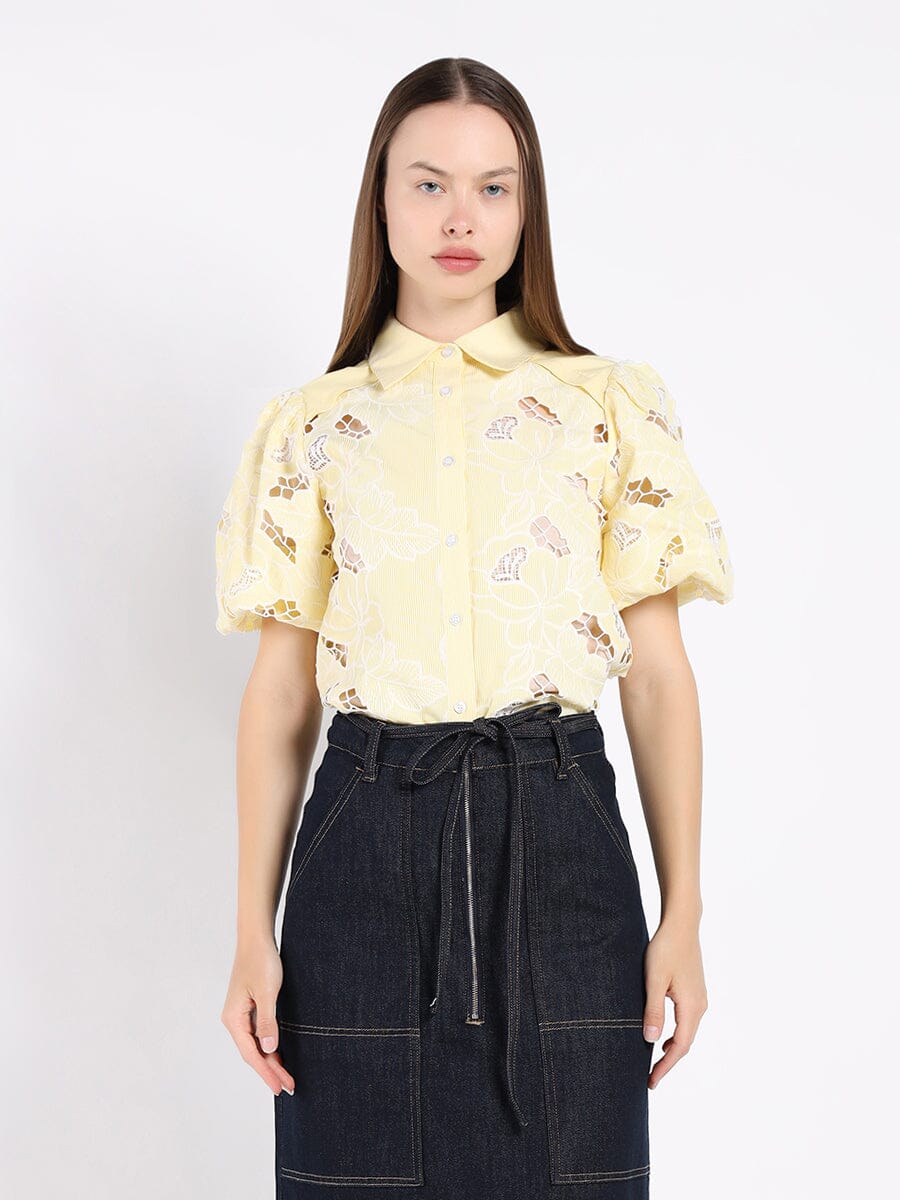 Lace body with linen women shirt TOP Gracia Fashion YELLOW S 