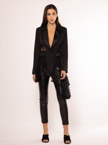Lace Contrast Jacket JACKET Gracia Fashion BLACK S 