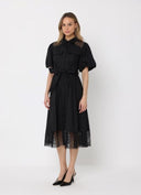 Lace Detail Bottom Puff Sleeve Midi Dress DRESS Gracia Fashion 