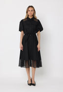 Lace Detail Bottom Puff Sleeve Midi Dress DRESS Gracia Fashion BLACK S 
